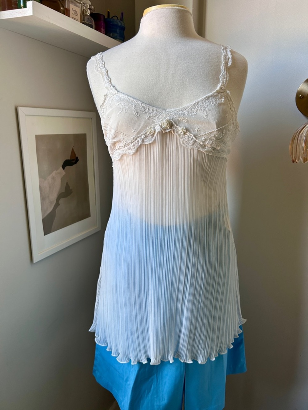 Vintage white sheer and lace cami top or dress